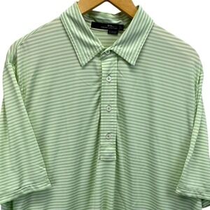 RLX Golf Ralph Lauren Performance Men's L Green White Stripe‎ Polo Shirt Wicking